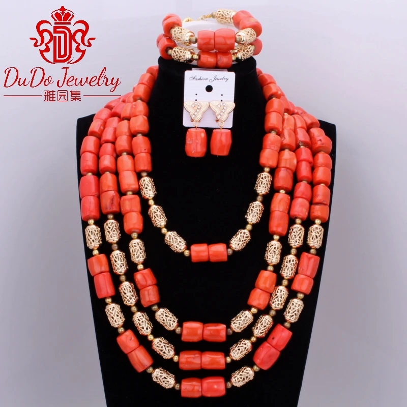 

2017 Orange Big Design Nature Original Coral Jewelry Sets New Dubai Bridal Jewelry Set Christmas Gift Nigerian Wedding Jewellery