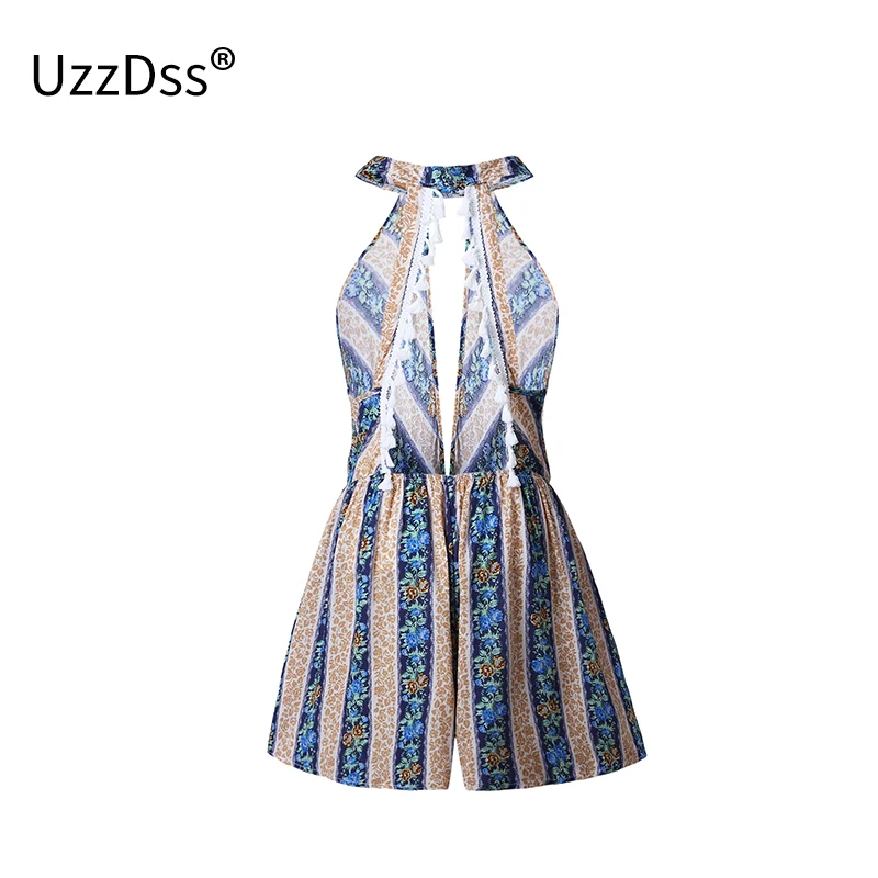 Лето 2018 Sexy V Средства ухода за кожей Шеи повод ремень Playsuit богемный пляж