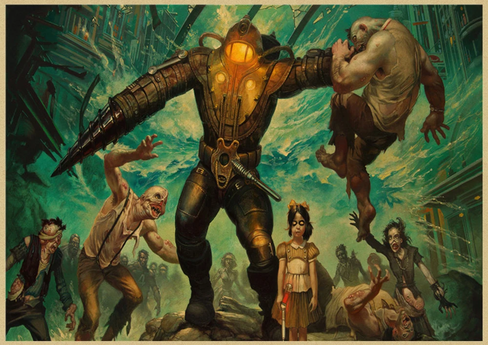 BioShock Retro poster Home Furnishing decoration Kraft Game Poster Drawing Painting Wall stickers
