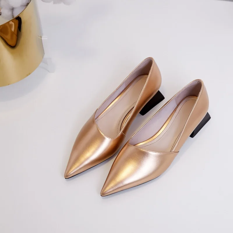 

ZVQ Women Good Quality Pointed Toe Fashion Heels Shoes Real Leather Inside Low Heel Brand Shoes Simple Style 2019 New Heels Shoe