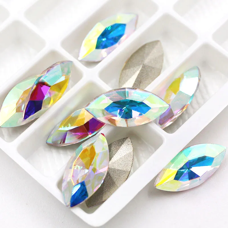 Crystal AB Горячая Распродажа, в форме листа, K9, стекло, кристалл, стразы, заостренный задник, Стразы для одежды/обуви/сумки - Цвет: Crystal AB