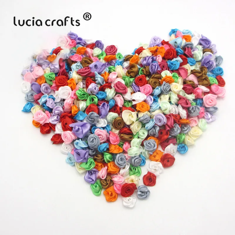 15mm 100pcs Lucia ремесла атласная роза ручной работы ленты цветы розочки лук Аппликации для свадебного декора Швейные аксессуары B0102 - Цвет: 15mm 100pcs