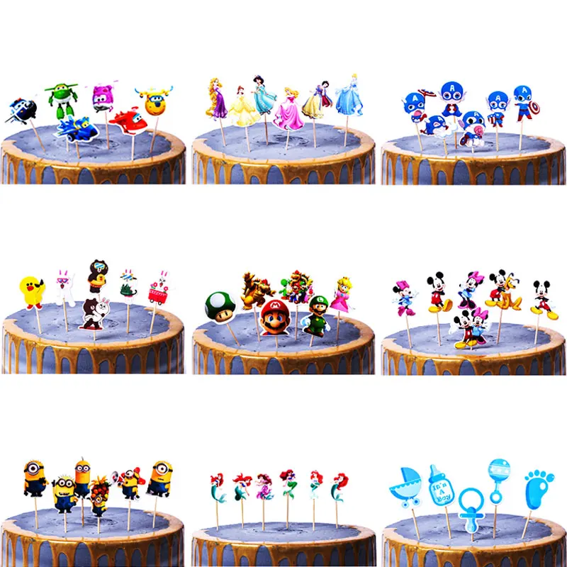 

24pcs Frozen Princess Happy Birthday Party Cake Topper Kids Favors Decorate Cupcake Toppers Mickey Minnie Baby Shower Supplie