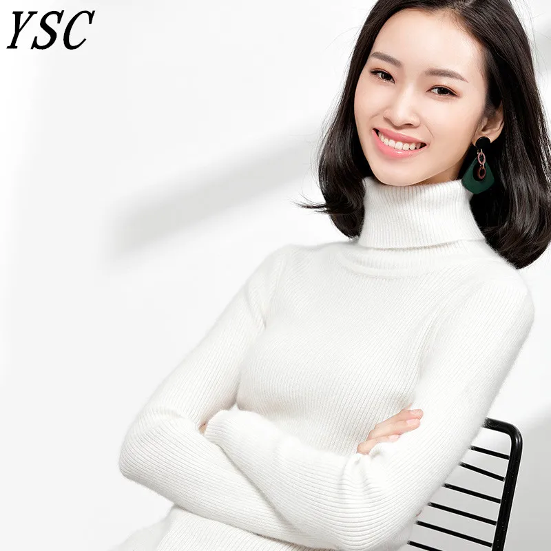 Женский вязаный кашемировый свитер YUNSHUCLOSET Однотонный с отложным воротником