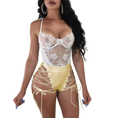 2018 Женские сексуальные шорты из искусственной кожи с высокой талией открытые