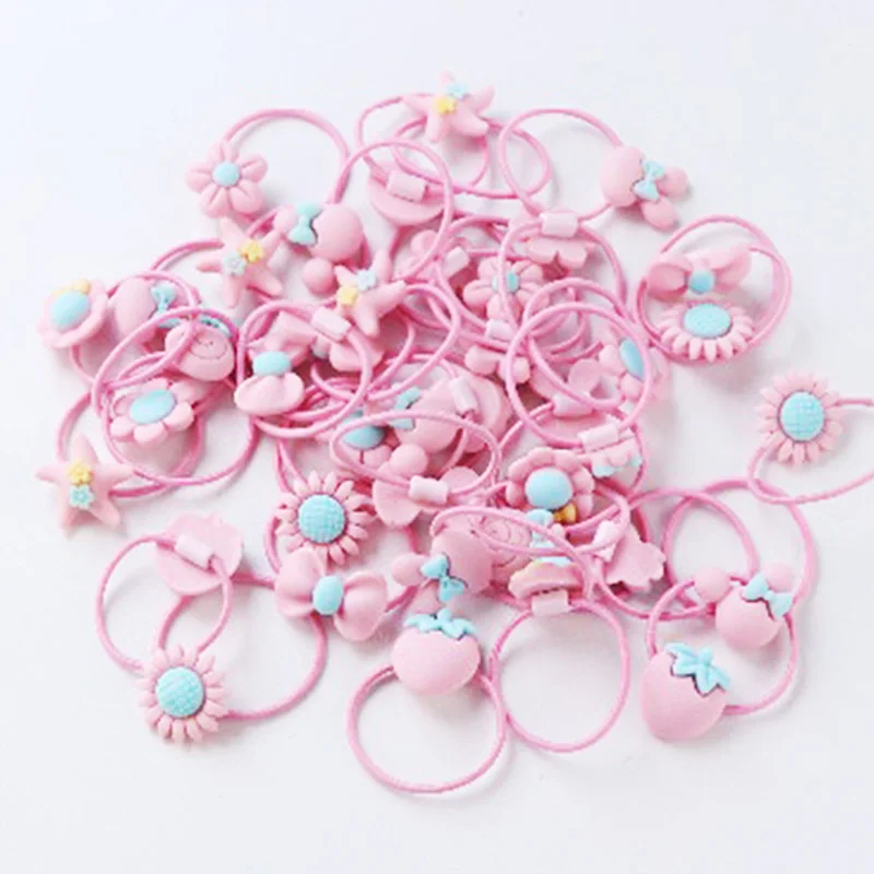 40PCS/Lot Cute Cartoon Pink Baby Girls Elastic Hair Bands Headwear Ponytail Holder Princess Gifts Rubber Accessories | Детская одежда и