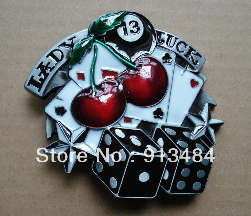 

JF-B424 Wholesale brand new Lady Luck 13 cherry dice belt buckle