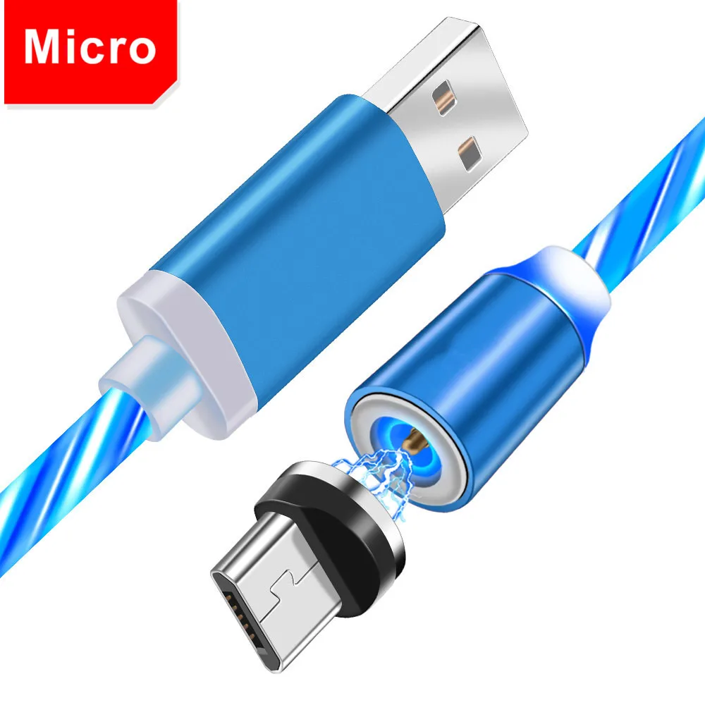 Dazzle светодиодный светящийся Магнитный кабель для быстрой зарядки Micro usb type C зарядное устройство для iphone 6 7 X XS для samsung a50 Redmi 5 6 Note 7 Pro - Цвет: Blue Micro Cable