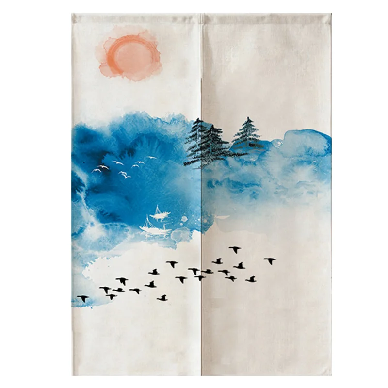 Китайская зернистая льняная занавеска в виде лотоса для кухни двери гостиной