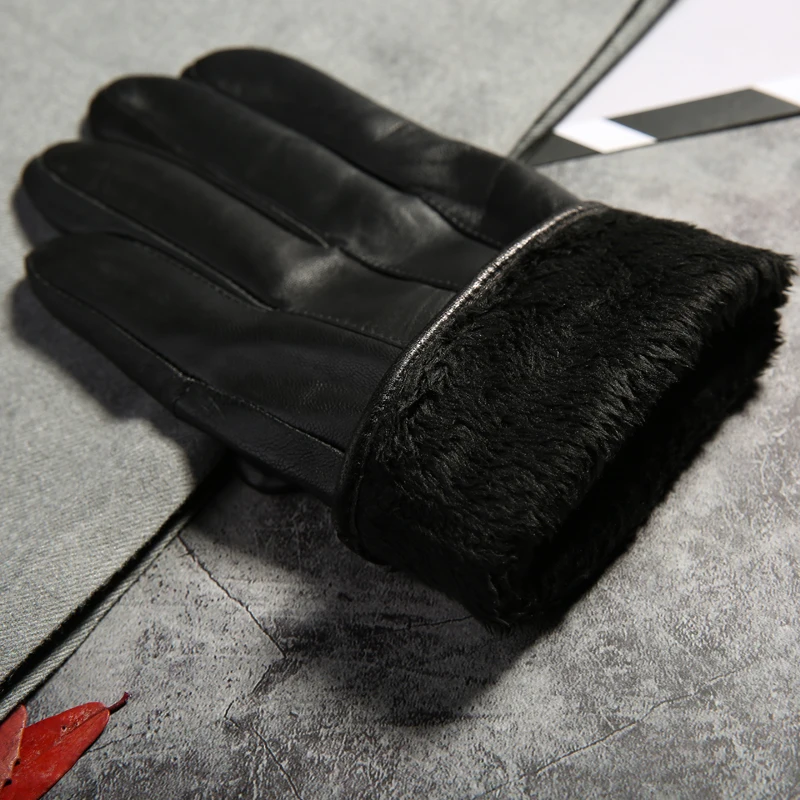 

2018 Winter Men Warm Fleece Gloves Genuine Sheep Leather Gloves Men Driving Leather Gloves Mittens Male Outdoor Guantes