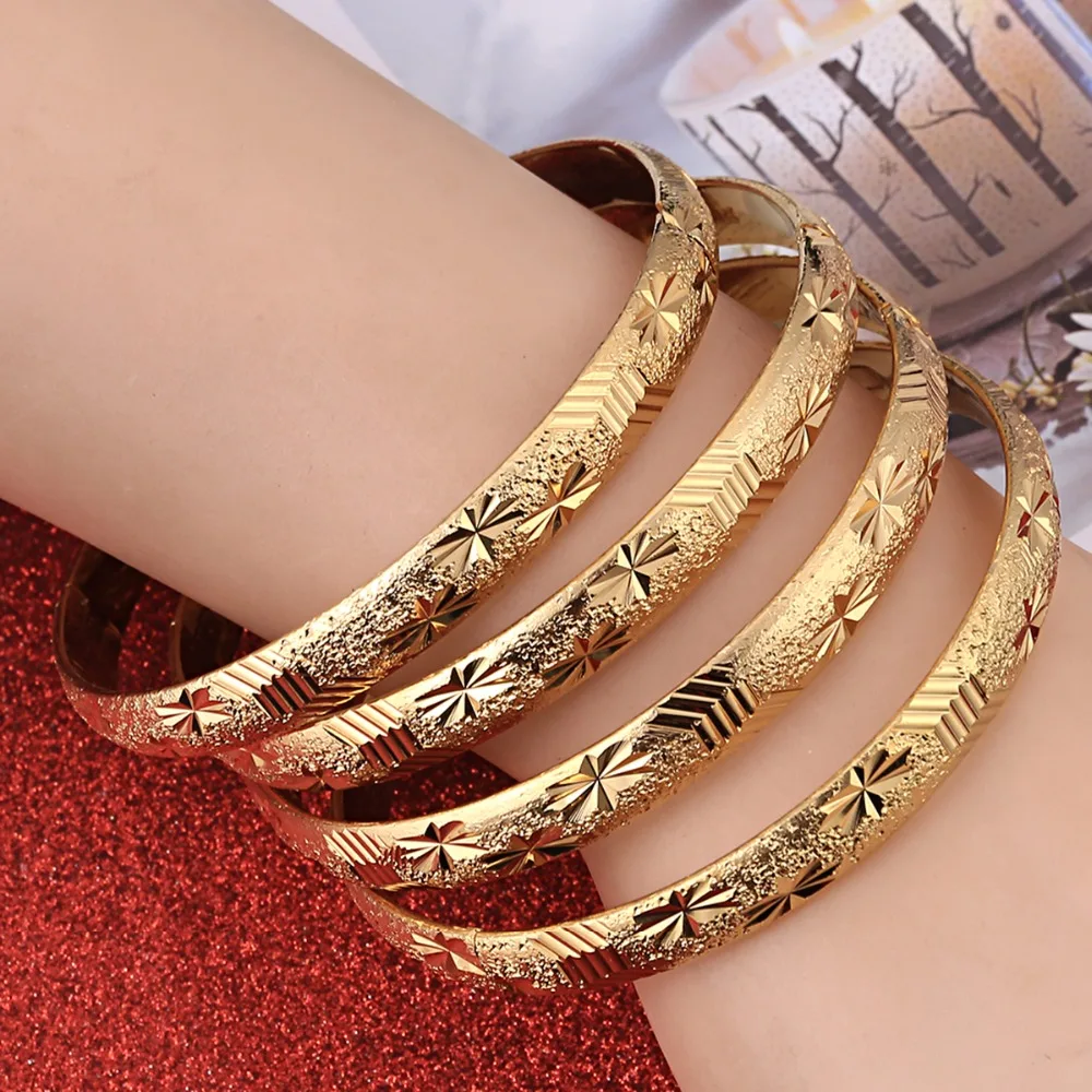 

New Gold Color 4PCS Africa Jewelry Ethiopian Bangle&Bracelet Dubai Bangle for Women Party Gifts