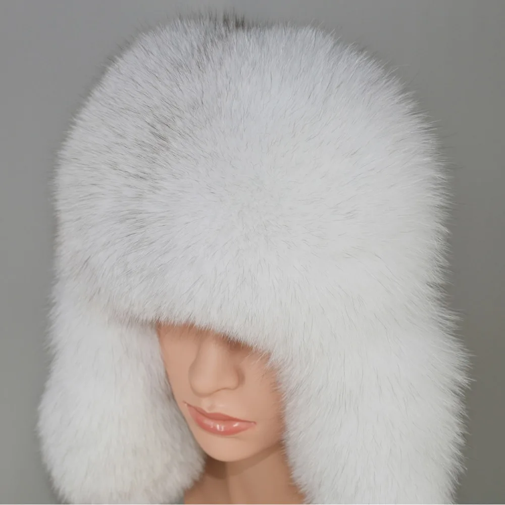 Женская шапка ушанка из меха енота и лисы теплая Русская Шапка натурального зима