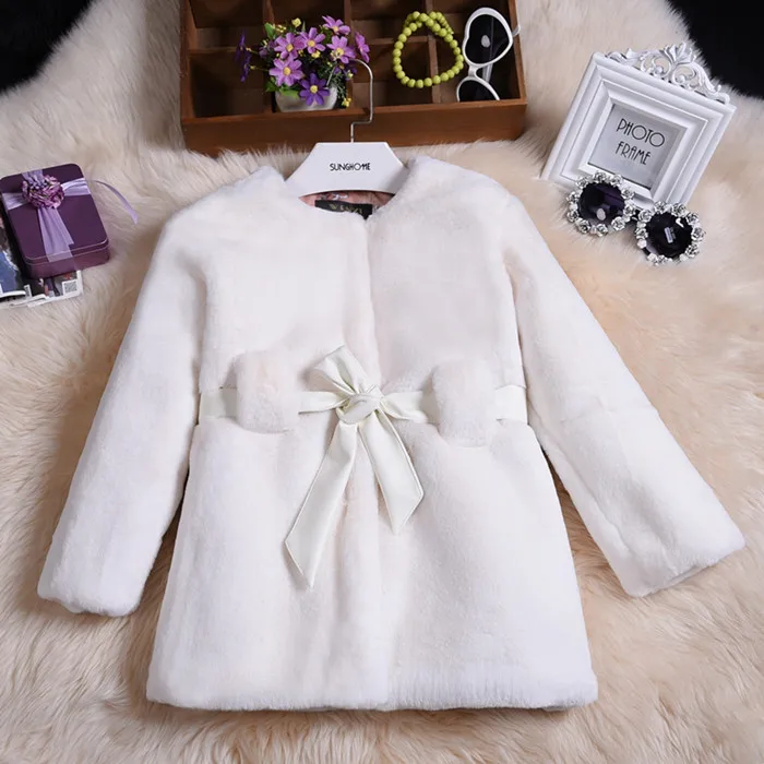Furry 2018 Baby Girls Rabbit Fur Children's Coat Faux Medium-long Style Long Sleeve O-neck Kids Warm Windbreaker XL401 | Детская