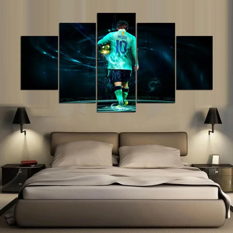 Фото Холст картины стены искусства рамки один набор 5 шт. футбол плеер модульные HD