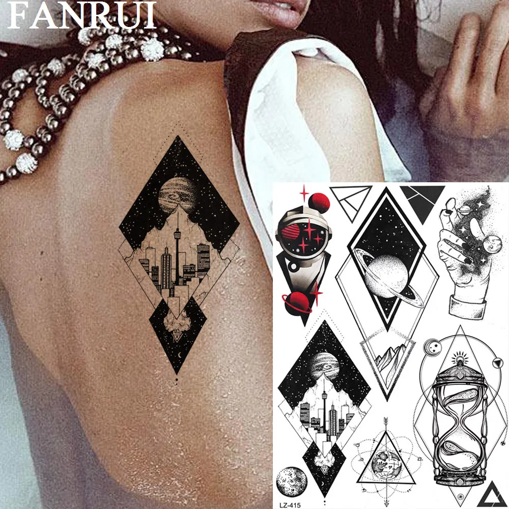 

FANRUI Galaxy Planets Astronaut Geometric Diamond Temporary Tattoos Sticker Fake Art Tatoos Custom Tattoo For Women Men
