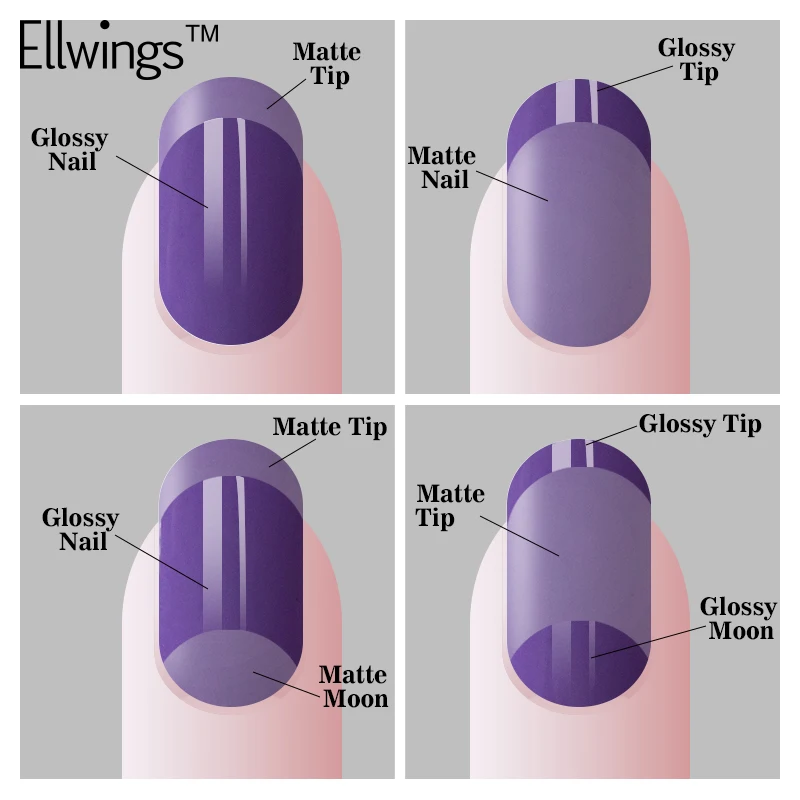 Ellwings 2 шт. Прозрачный матовый гель лак для ногтей фиолетовый Черный Матовый