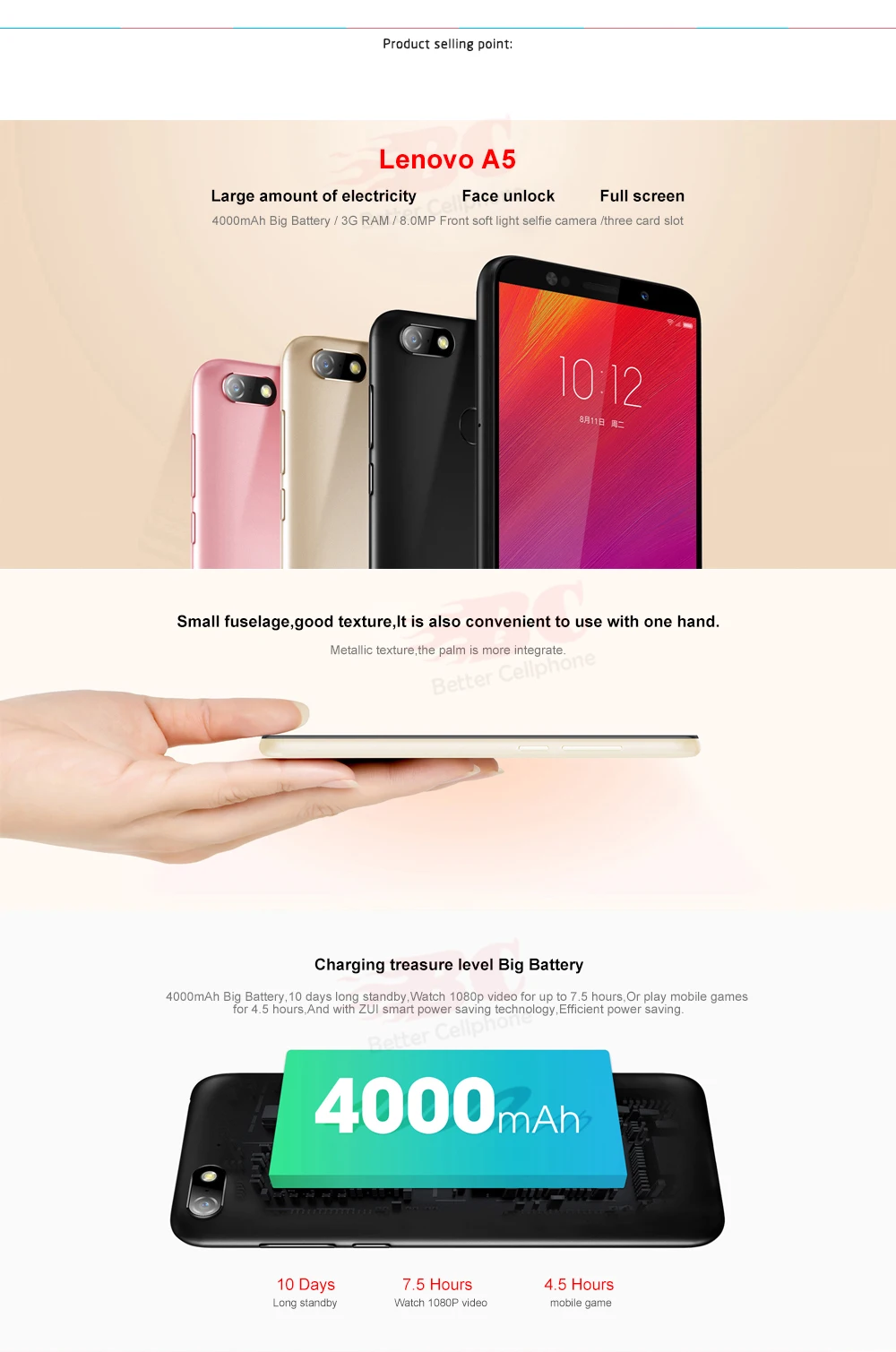 Многоязычная версия, lenovo A5, смартфон L18011, 4000 мАч, аккумулятор, 3 Гб ОЗУ, 4G LTE, камера Andorid 8,1, 13 МП, четырехъядерный