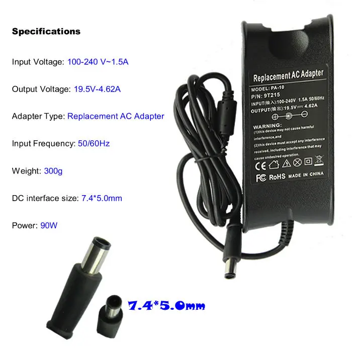 Замена для Dell 19 5 V 4.62A 7 4*5 0 мм 90 Вт PA 10 1545 PP41L 300 м 6000 pa pa10 12 2e 3e AC Зарядное устройство