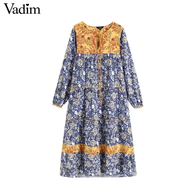 Vadim Женское Платье макси с цветочным узором в стиле ретро галстуком бабочкой