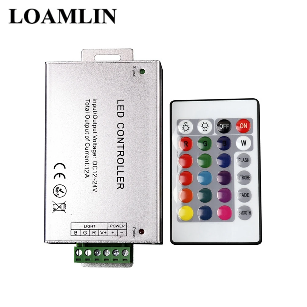 

RGB Led Controller DC12-24V 12A With 24Keys IR Wireless Remote For 2835 5050 Led Strip Flexible Light