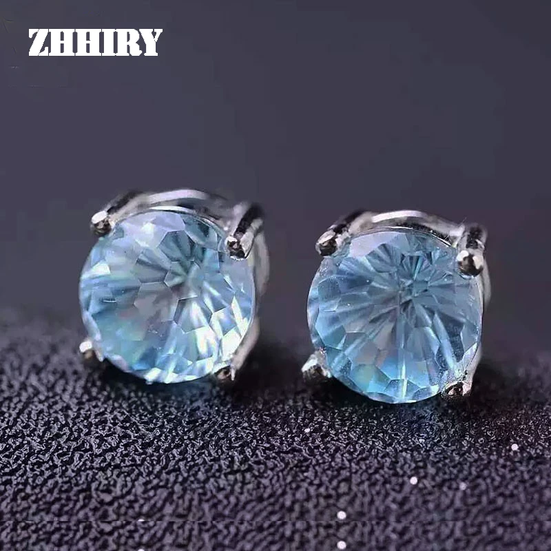 

Женские серьги с натуральным синим топазом ZHHIRY, однотонные серьги из стерлингового серебра 925 пробы с натуральными камнями, ювелирные украш...