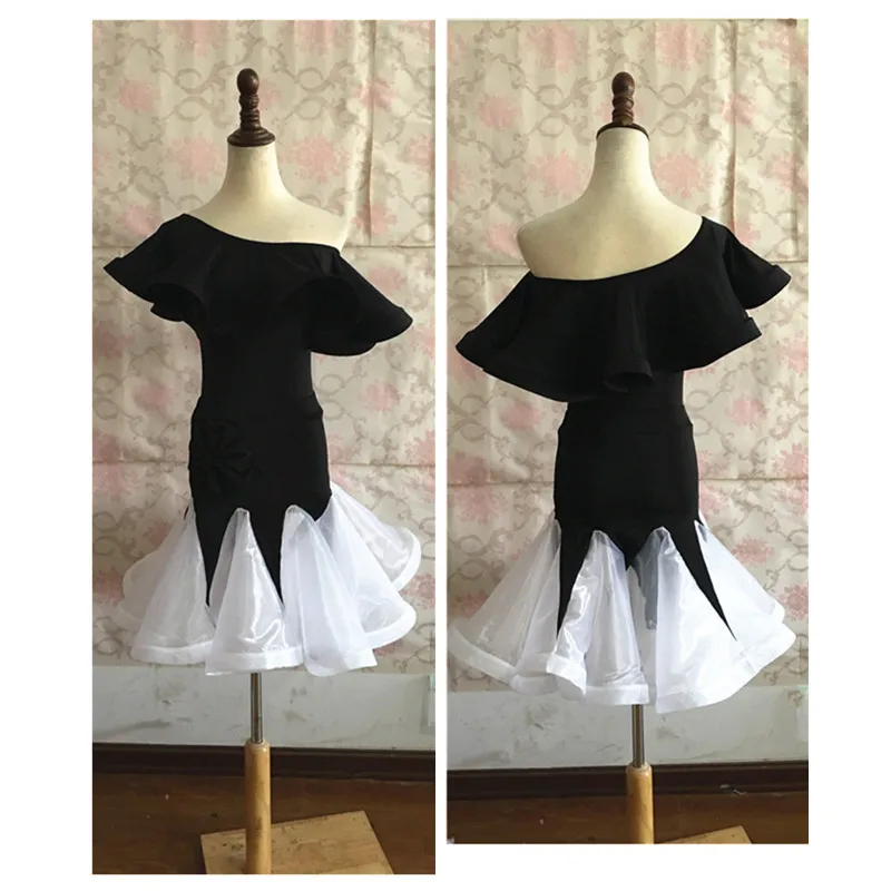 2017 платье для латиноамериканских танцев девочек 3 цвета с цветами зеленый черный