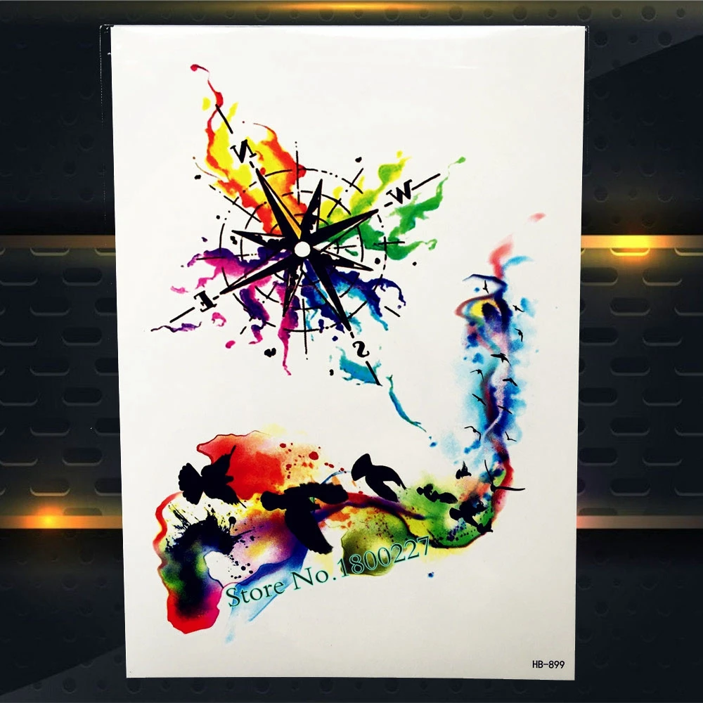 Цельная временная татуировка пират компас якорь крест череп голова звезда