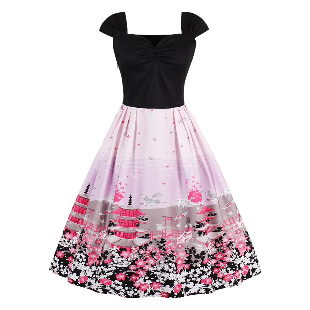 Женское летнее платье 2017 60 s винтажное с цветочным принтом большого размера 4XL