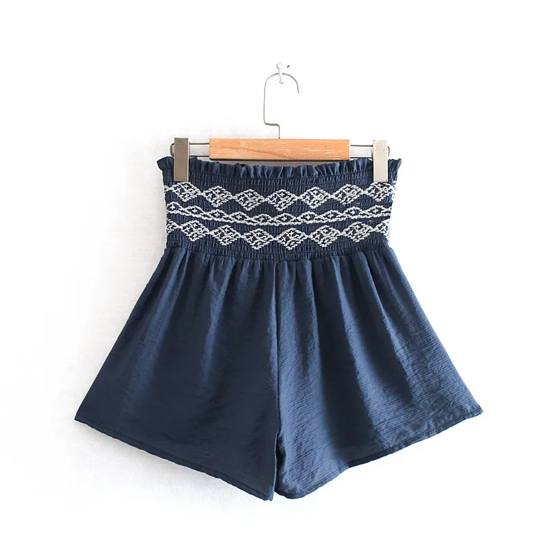 NSZ женские синие бумажные шорты Летние повседневные хлопковые с вышивкой и