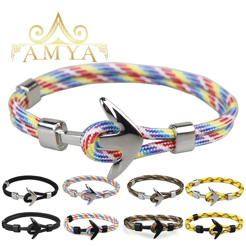 2019 ювелирные изделия ручной работы Серебряный/черный браслет из сплава с якорем