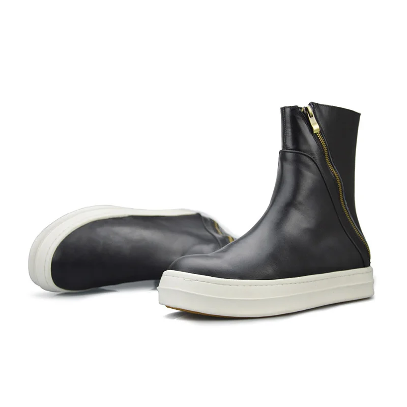 Винтажные байкерские ботинки из натуральной кожи на среднем каблуке с круглым