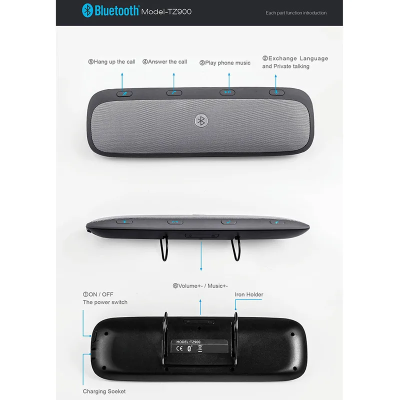 Автомобильный солнцезащитный козырек Handsfree беспроводной Bluetooth динамик с