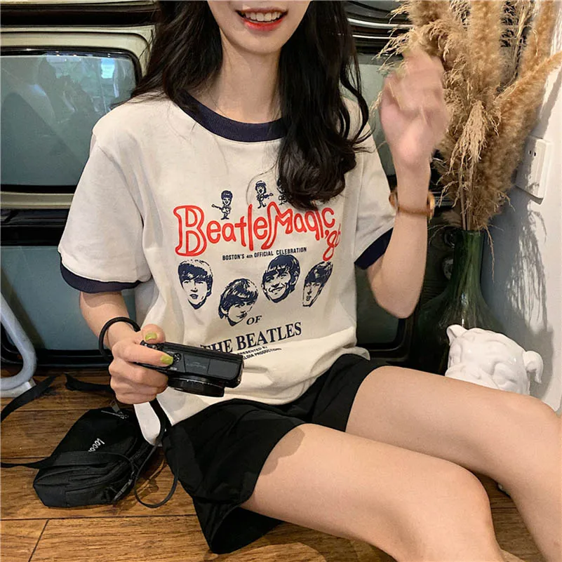 NiceMix Harajuku Лоскутная футболка женская летняя футболка хлопковая винтажная Панк футболка Femme Ретро Уличная одежда шикарные женские топы Ko