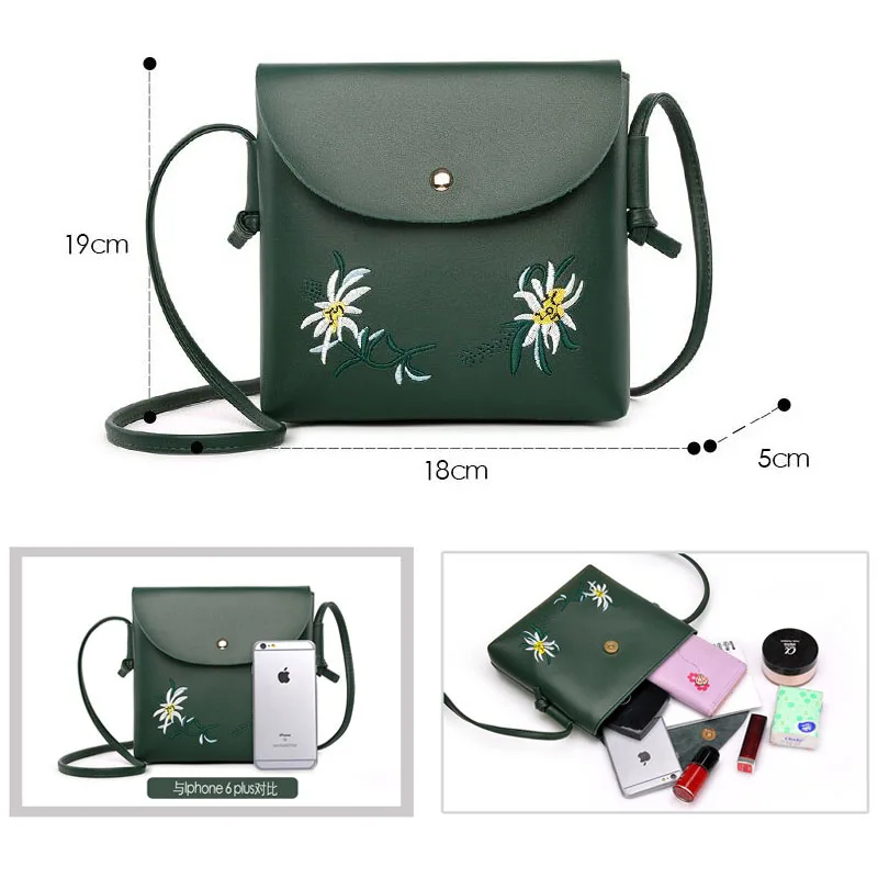 Высокое качество PU кожа цветок Вышивка Для женщин Курьерские сумки Винтаж