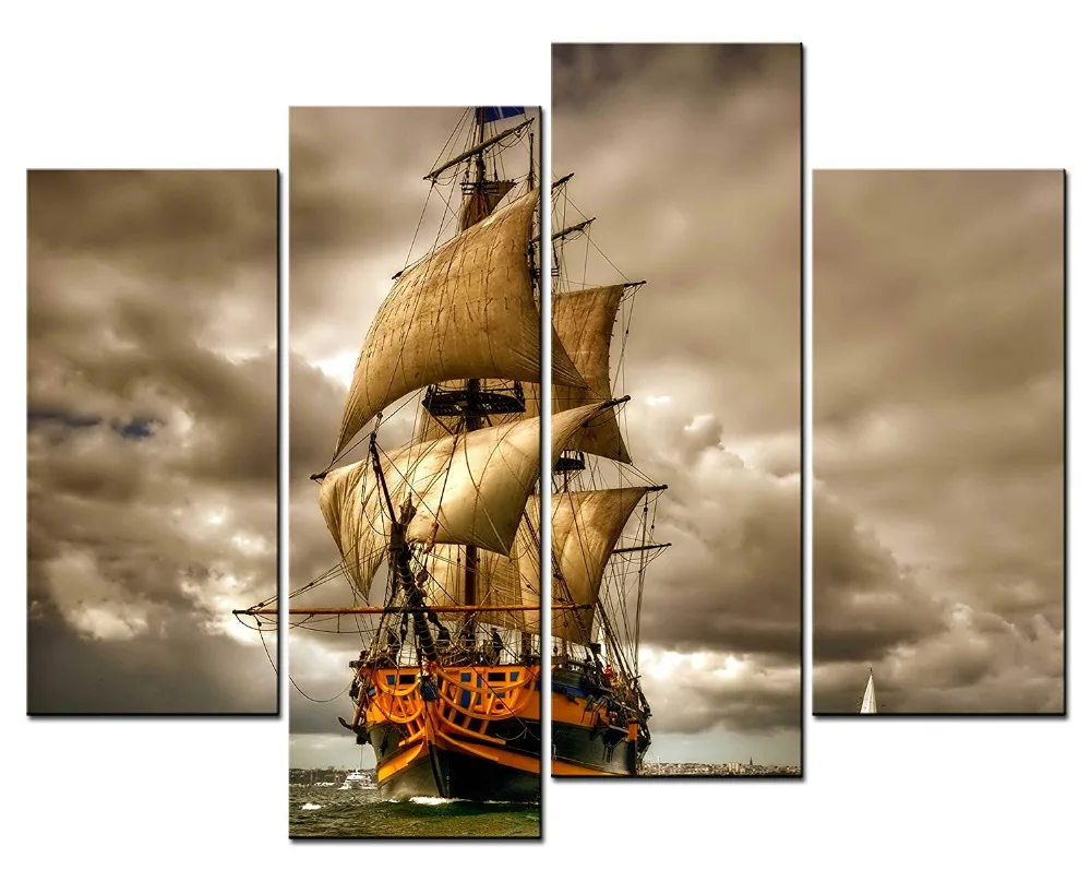 Картины с природным ландшафтом настенное искусство Парусный корабль по морю под