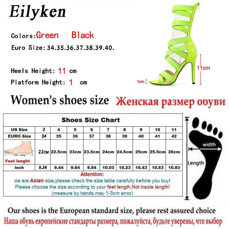 Женские флуоресцентные сандалии Eilyken зеленые до колена летние открытые