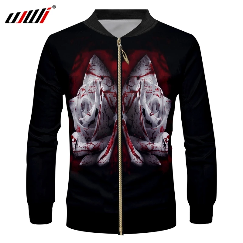 

UJWI Winter Men's Zip Jacket New Slim Topd 3D Printed White Rose Streetwear Oversized Costuming Man Autumn Coat