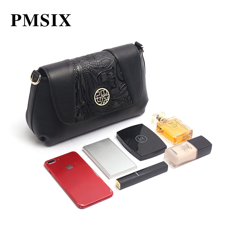 PMSIX модная женская сумка через плечо с тиснением сумки кожаные черные