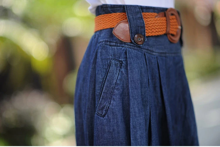 

Plus Size Women Skirts Solid Denim Skirts Elastic High Waist Pleated Long Skirt Saias Faldas Maxi Skirt With Belt jupe femme