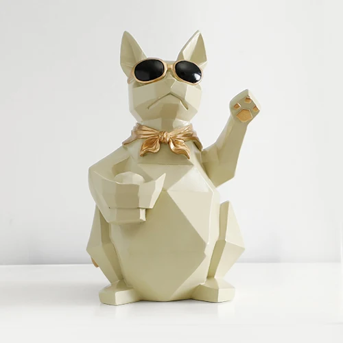Фигурки кошек, собак, фигурки из смолы, фигурки животных, миниатюрные милые украшения для дома, офиса, украшение, чаша для хранения, резная коллекционная - Цвет: White cat figurine L