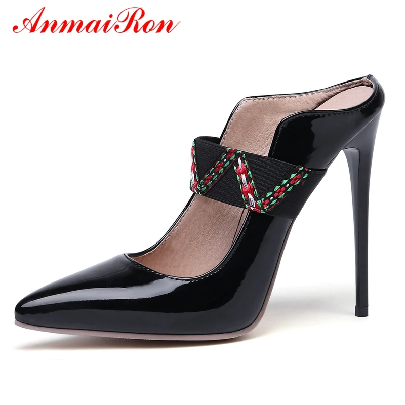 

ANMAIRON PU Basic Super High Thin Heels Shoes Woman Pointed Toe Casual Slip-On Women Fashion Pumps Size 34-43 LY913