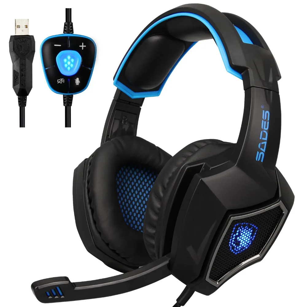 SADES стерео звук наушников дух волка 7 1 Surround USB Игровые наушники с микрофоном
