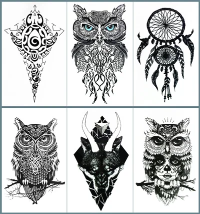 6pcs Nu-TATY 6 шт./лот Сова Ловец снов, временное тату боди-арт руки флэш-тату наклейки 12*20 см водонепроницаемый тату хна поддельные татуировки - Цвет: 6pcs