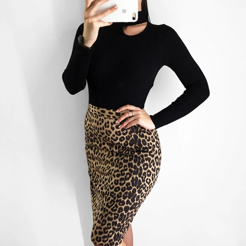 Высокая Талия леопардовая юбка Для женщин 2018 Мода осень-зима Юбки-карандаши