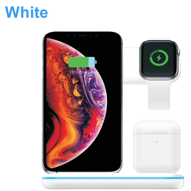 White Tongdaytech 15 Вт Qi Беспроводное зарядное устройство для Iphone XS 8 11 Pro Max быстрое зарядное устройство для телефона док-станция для Apple Airpods Watch 5 4 3 2 1 - Тип штекера: White