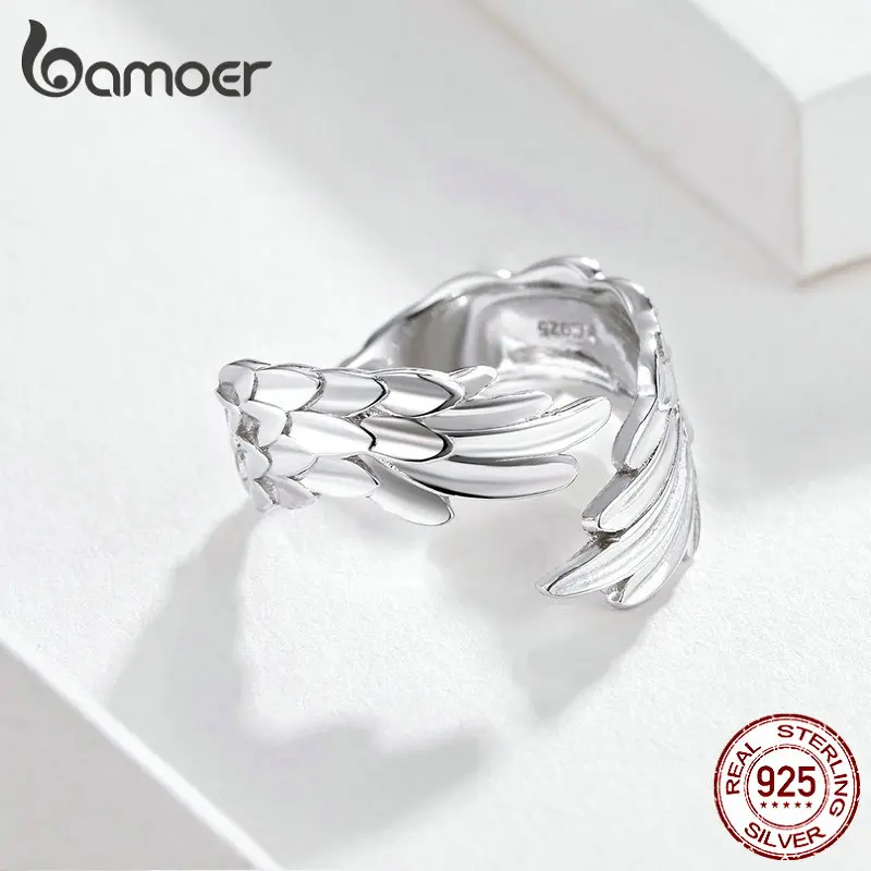 BAMOER Guardian Wings Кольцо, настоящее 925 пробы, серебро, свободный размер, регулируемые кольца на палец для женщин, модное ювелирное изделие SCR512