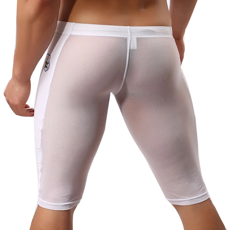 Men Swim Briefs Thin Mesh Tight Sexy Swimsuits Shorts Sweatpants Swimming Surf Board Beachshorts Gay Swimwear Low Rise Bathing