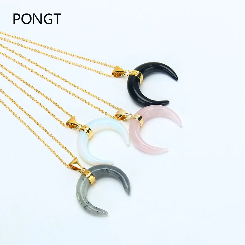 Кулоны из натурального камня подвески с опалом и лабрадоритом полумесяц