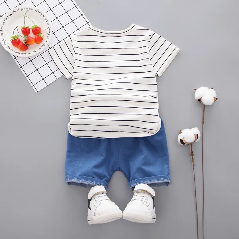 Baby Boy Casual Kids Clothing Sets 2019 Summer Cartoon Stripe infantil Tops TShirt + Shorts Pants Suits Children's Contume | Детская