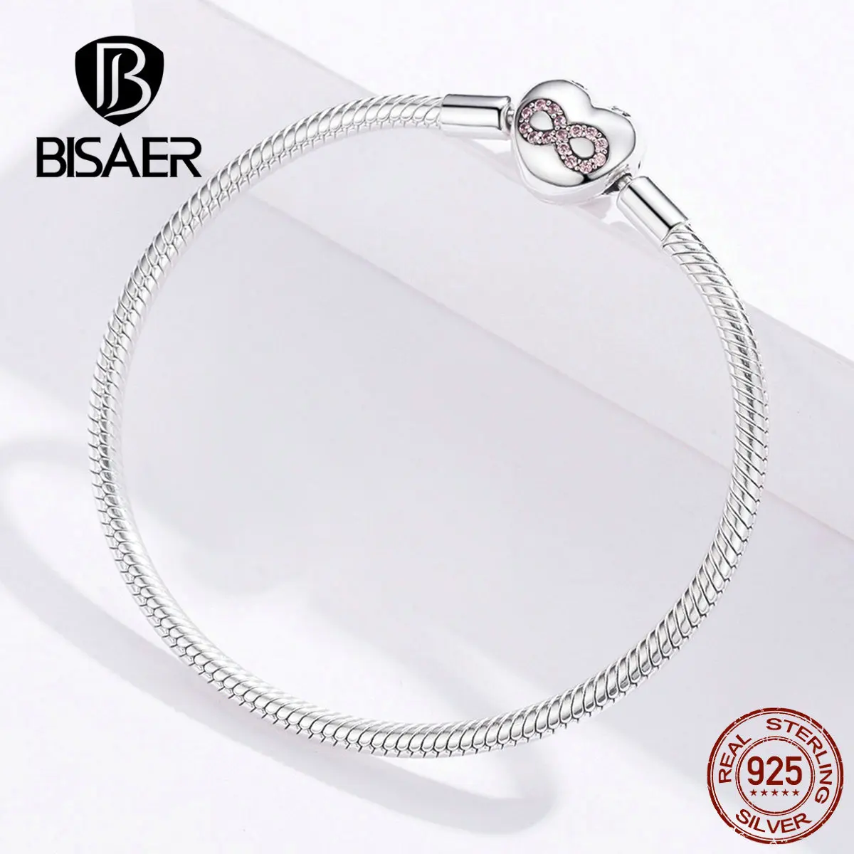 BISAER, 925 пробы, серебряные, в форме сердца, застежка, бесконечность, любовь, бесконечная, Femme, серебряные браслеты для женщин, ювелирные изделия, Pulseira ECB142